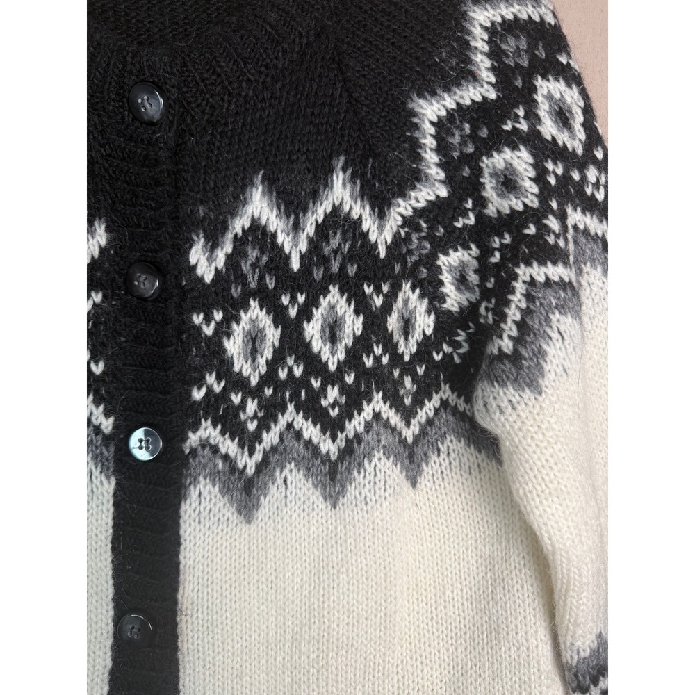 United Colors of Benetton Fair Isle Cardigan Women L Black White Alpaca Mohair - Picture 10 of 10